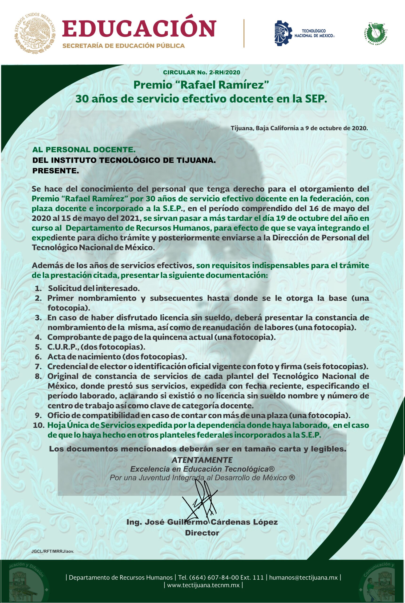 Premio “Rafael Ramírez” CIRCULAR No. 2-RH/2020.
