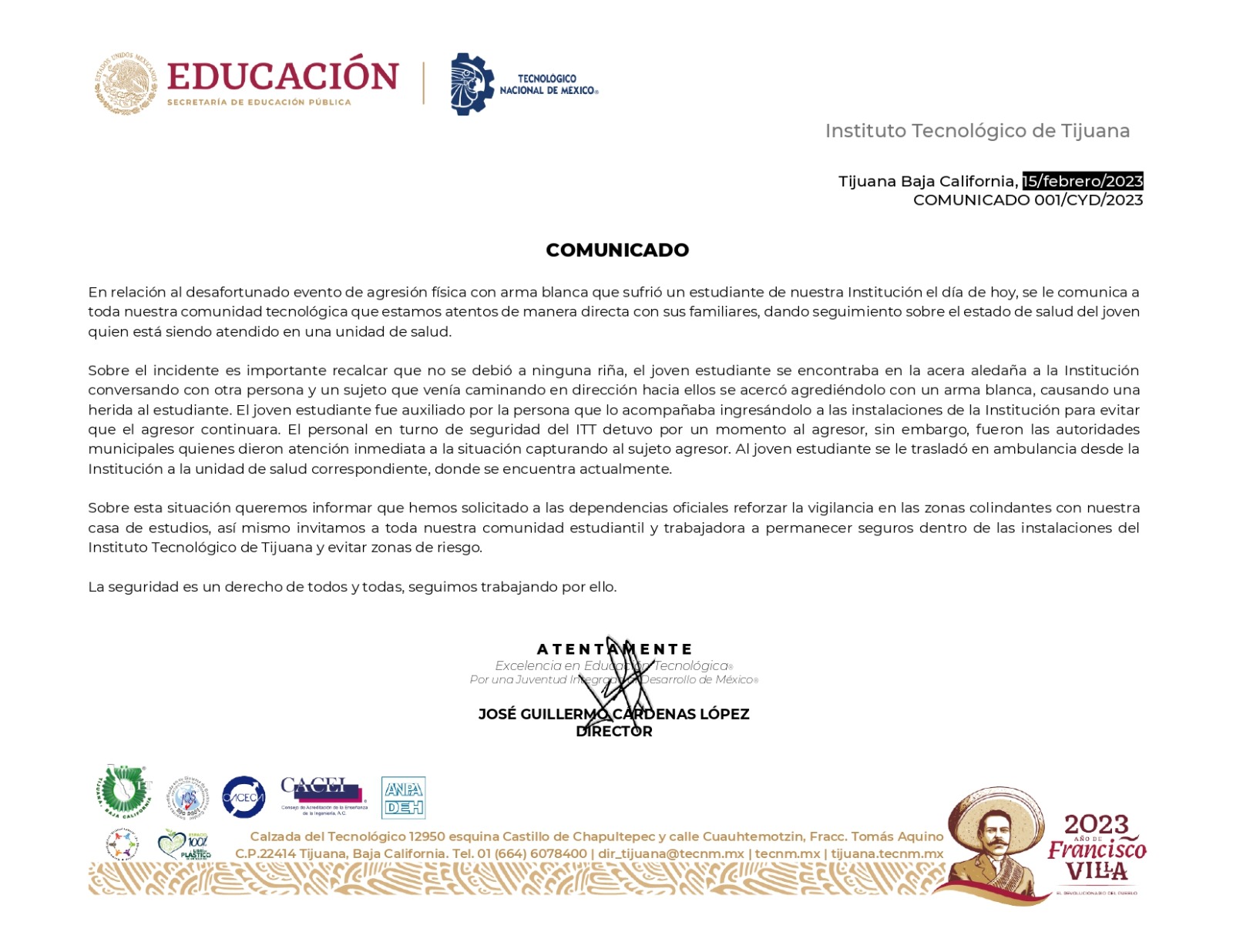 COMUNICADO 001/CYD/2023