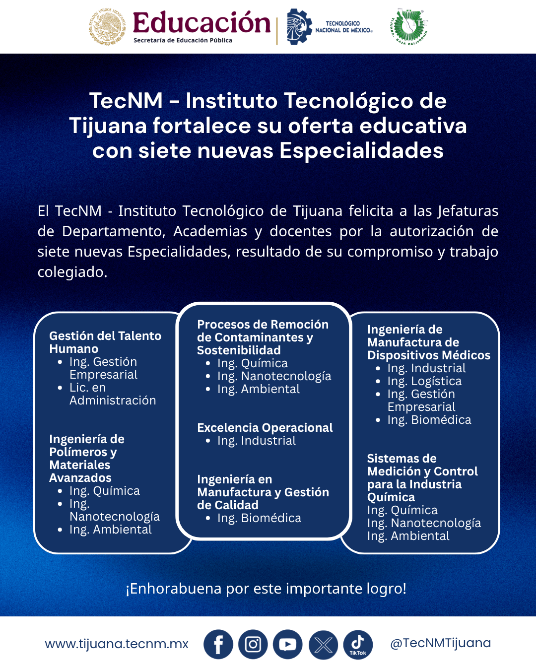 TecNM Instituto Tecnológico de Tijuana fortalece su oferta educativa con siete nuevas Especialidades