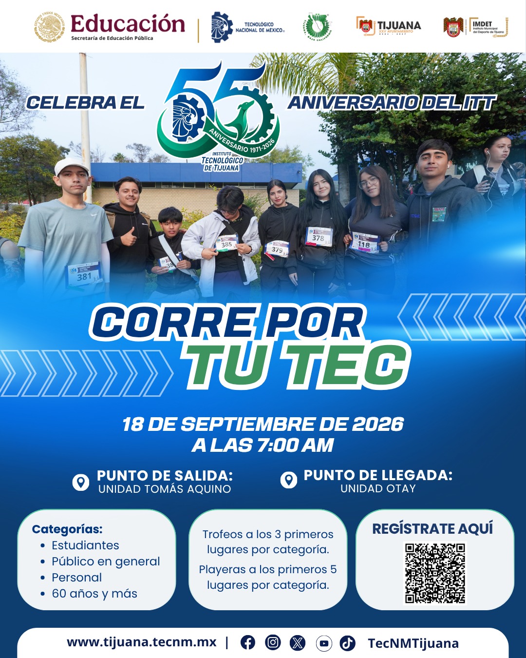 🏃‍♂️👟 Celebra el 55 Aniversario del ITT corriendo con la comunidad. ¡Llegó el momento de prepararte para «Corre por tu Tec»!